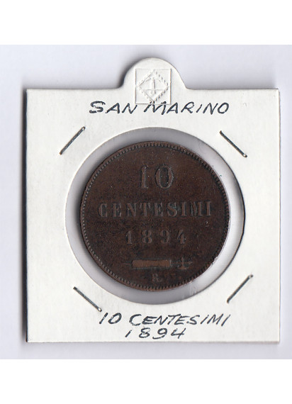 1894 10 Centesimi Rame San Marino Conservazione BB